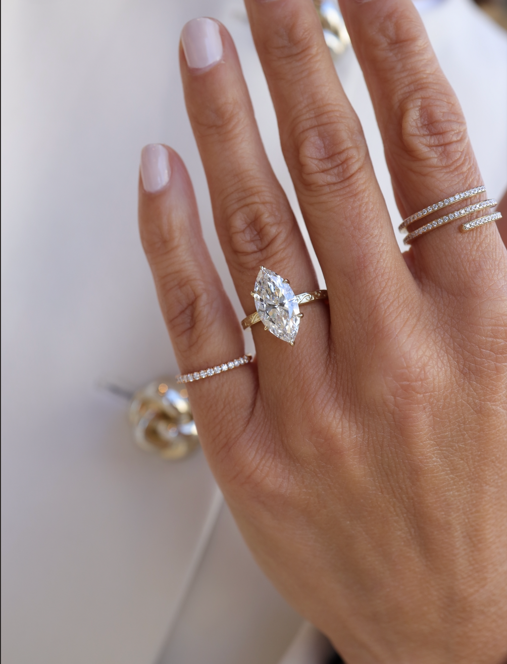 Vintage Engagement ring with Lab Grown Marquise diamond