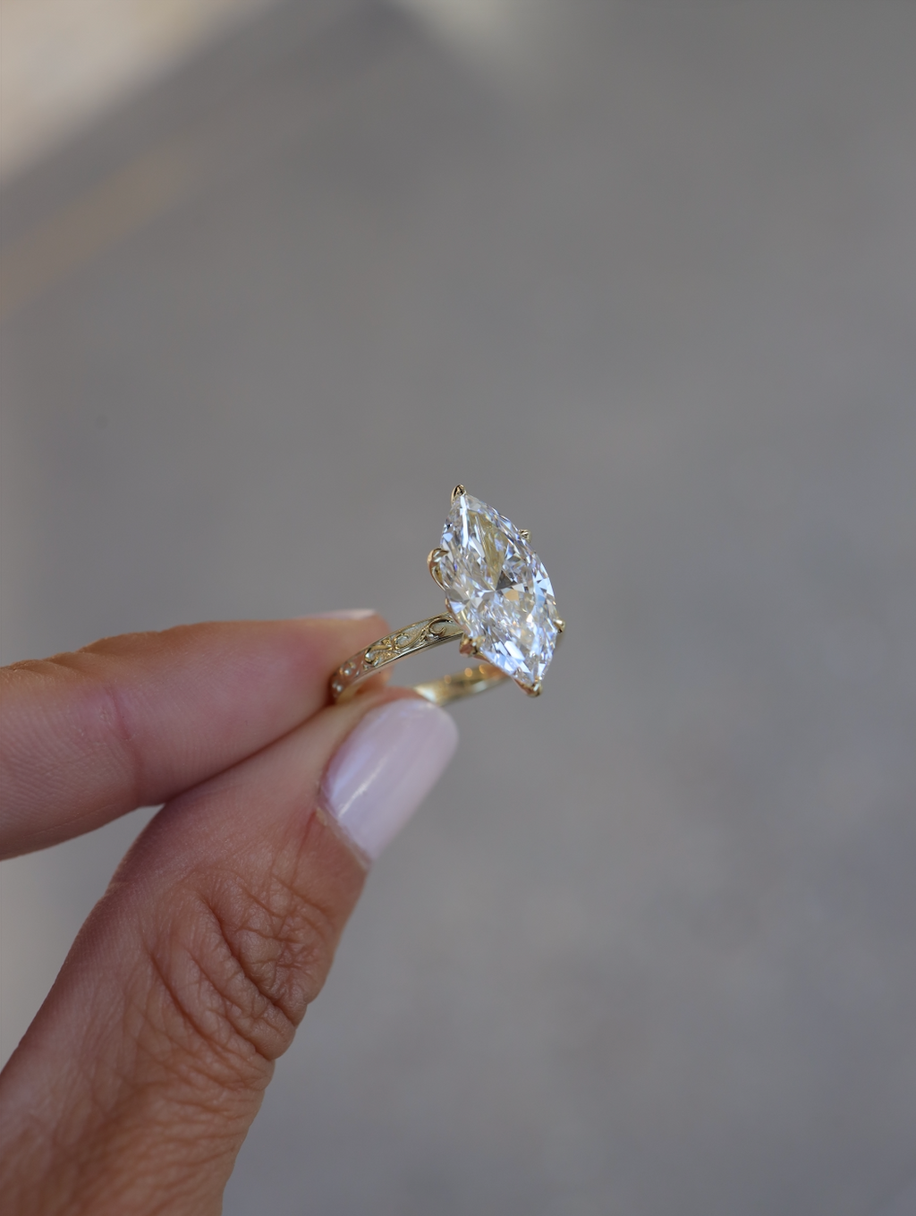 Vintage Engagement ring with Lab Grown Marquise diamond